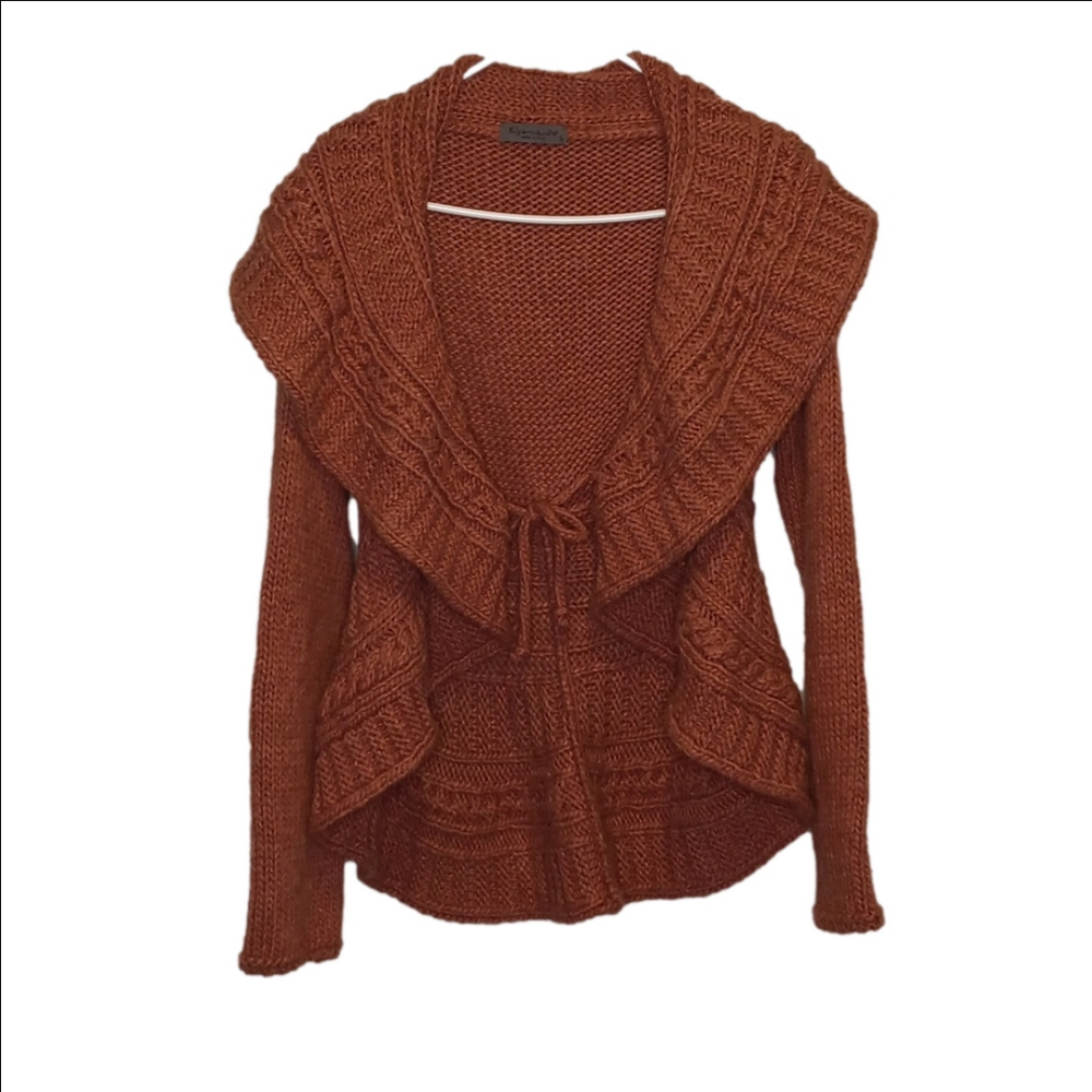 Anthropologie elsamanda chunky knit cardigan orangish brown, alpaca blend size L